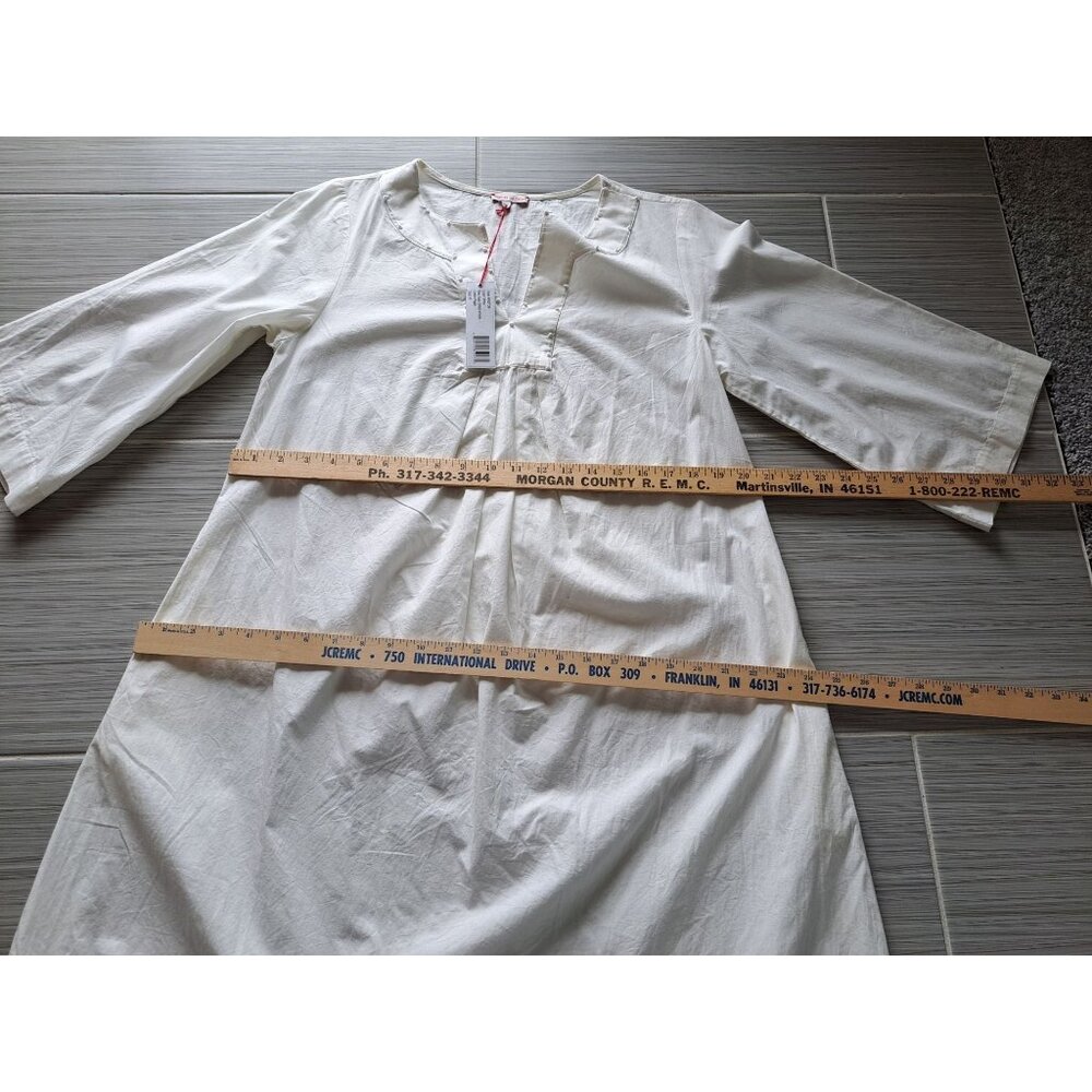 New Frances Valentine White Cotton Poplin Easy Dress  Nubs Lagenlook Pockets M - Picture 13 of 16